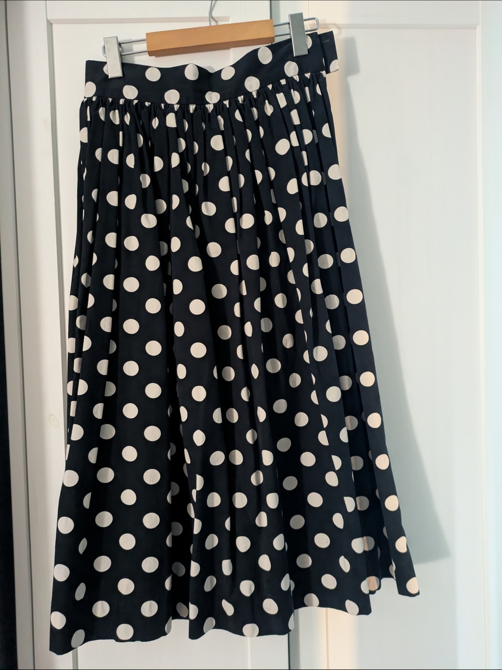 H&M Black Midi Skirt with White Polka Dots 100% Cotton Size 4 - Picture 2 of 3